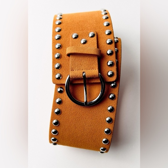 NWOT. Zara Orange Suede Leather Wide Studded Corset Belt. Size 32. main image 5